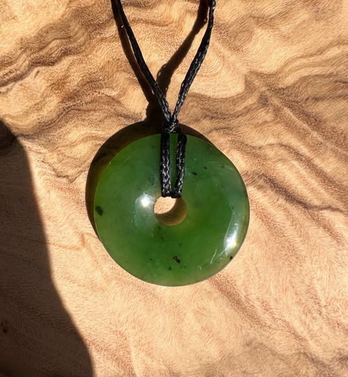 Natural Canadian Nephrite Jade Pi Donut Pendant 25mm Adjustable Cord