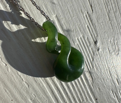Natural Canadian Jade Double Infinity Twist Pendant, 1.25"