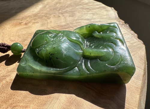 Natural Canadian Nephrite Jade Large Lotus Pendant - 58mm