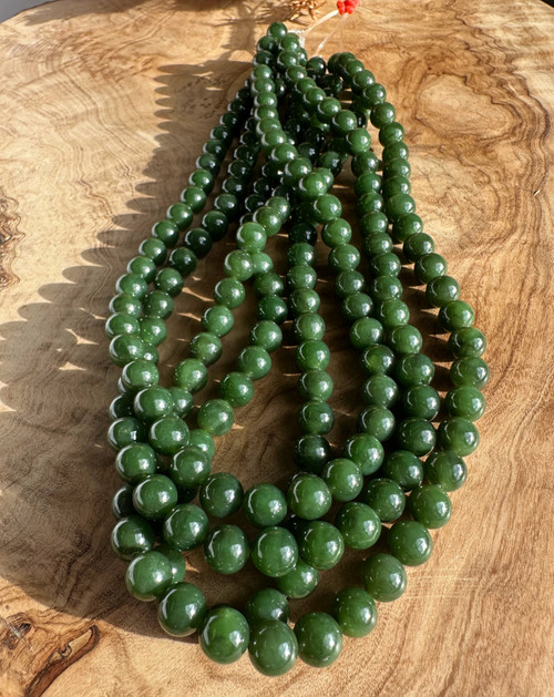 Natural Nephrite Jade 8mm Dark Green Canadian Unstrung Beads, 16"