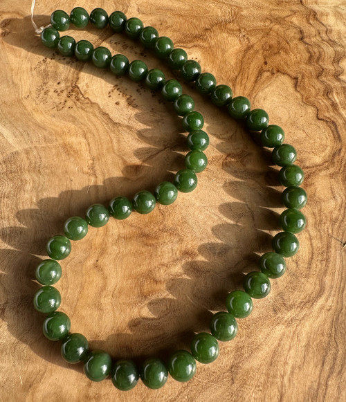 Natural Nephrite Jade 8mm Dark Green Canadian Unstrung Beads, 16"