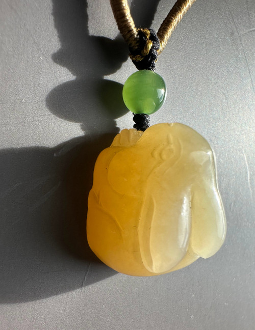 Natural Honey Nephrite Jade Bunny Pendant - 18mm