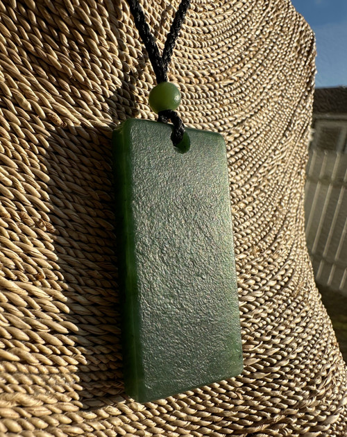 Natural Canadian Nephrite Jade Textured Rectangle Pendant - 50MM