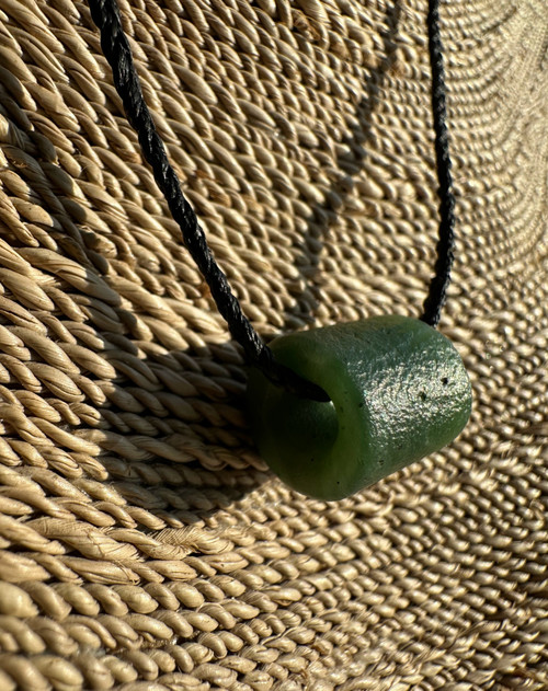 Natural Canadian Nephrite Jade Textured Bead Pendant - 12x14mm