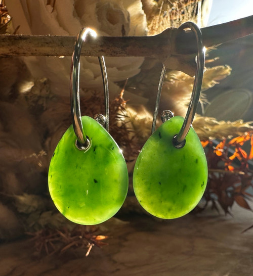 Natural Canadian Nephrite Jade Earrings 17x22mm