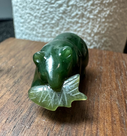 Natural Jade Grizzly Bear with Jade Fish Figurine Size Options