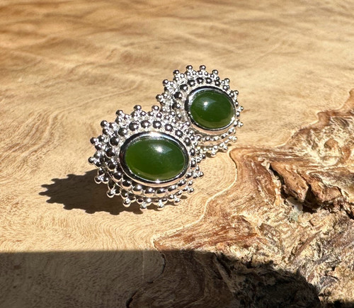 Natural Canadian Nephrite Jade and Silver Earrings 6x4mm