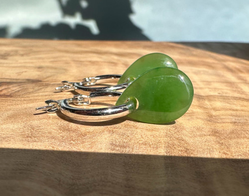Natural Nephrite Jade Earrings 15x10mm Sterling Silver