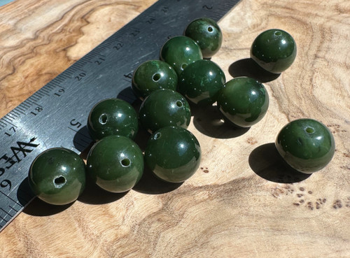 Natural 14mm Canadian Cassiar Nephrite Jade Bead - Sold Individually