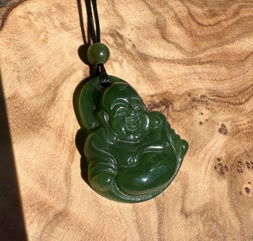 Natural Nephrite Jade Happy Buddha 26mm Pendant