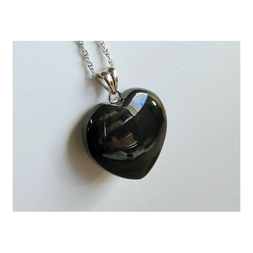 Natural Australian Black Nephrite Jade Heart Pendant, 22mm