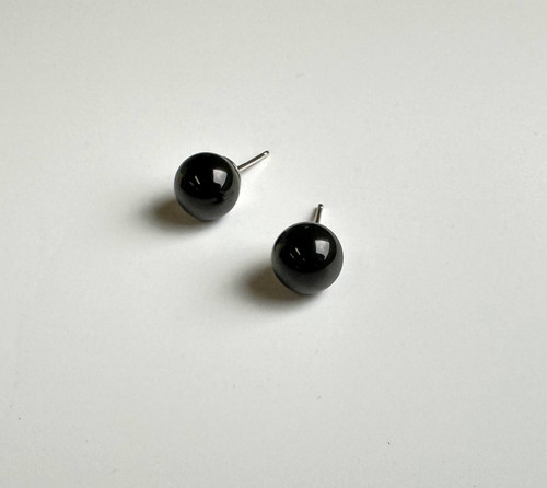 Natural Earrings Black Jade 8mm Sterling Silver