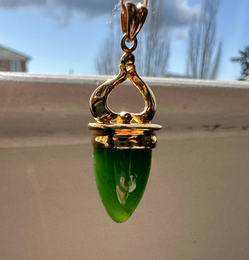 Natural Canadian Jade Pendant 15x11mm Gold-Plated Sterling Silver