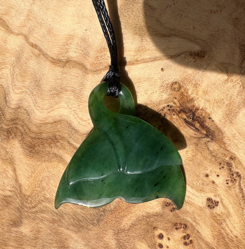 Natural Nephrite Jade Whale Tail Pendant, 33mm