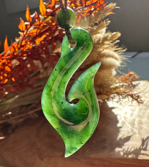 Natural Nephrite Jade Pendant, Fish Hook 48.5MM