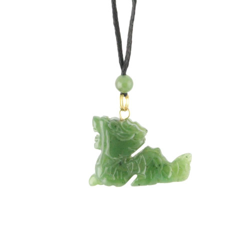 Natural Nephrite Jade Dragon Pendant 1.15"