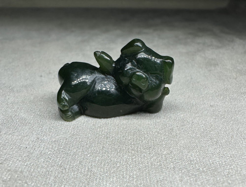Natural Nephrite Jade Pig, Lounging Figurine 1"