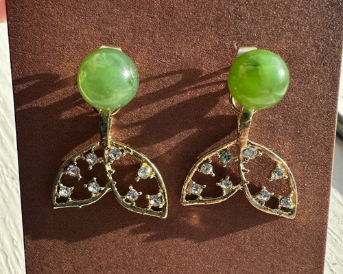 Natural Nephrite Jade Whale Tail Earrings 8mm Sterling Silver