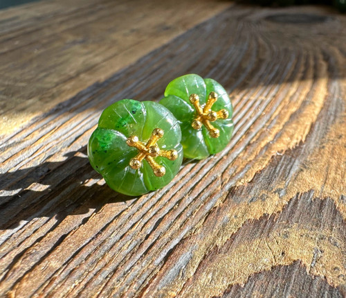Natural Nephrite Jade Flower Earrings - #504 12mm Sterling Silver