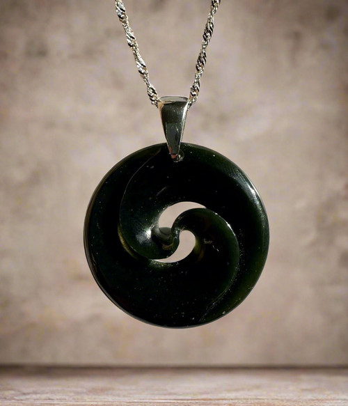 Natural Australian Nephrite Jade Koru, 30mm Pendant