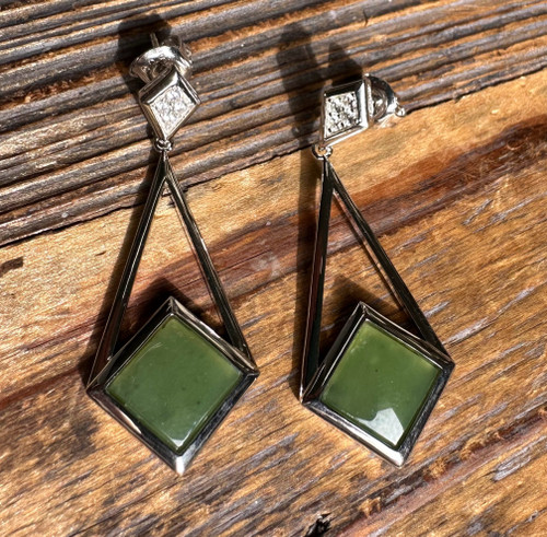 Natural Canadian Nephrite Jade Drop Earrings 8x8mm Sterling Silver