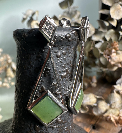 Natural Canadian Nephrite Jade Drop Earrings 8x8mm Sterling Silver
