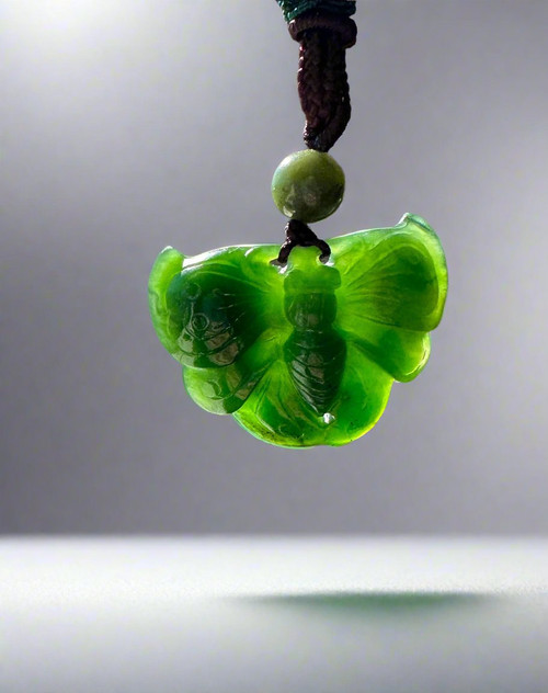 Natural Ogden Nephrite Jade Butterfly Pendant, 1.3"