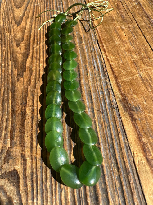 Natural Nephrite Jade Lentil Beads 10x8mm - Canadian Jade 8.5" long