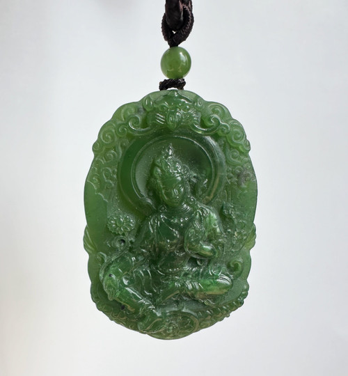 Natural Nephrite Jade Guanyin Pendant 55mm