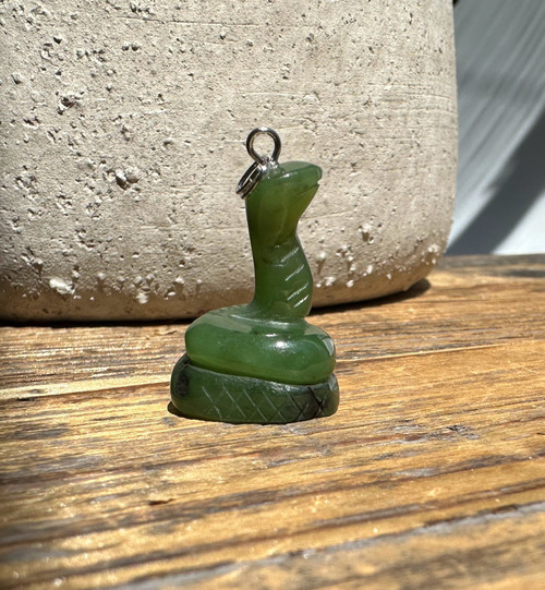 Natural Jade Snake Pendant - 1"