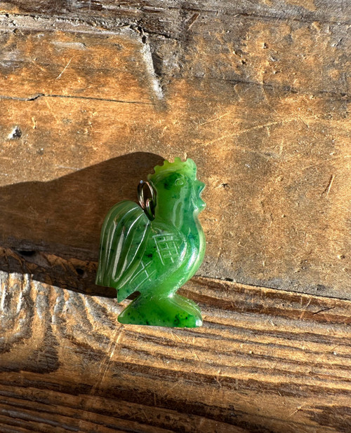 Natural Jade Rooster Pendant - 1"