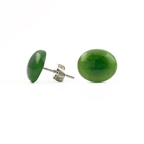 Natural Canadian Jade Oval Stud Earrings Sterling Silver Size Options