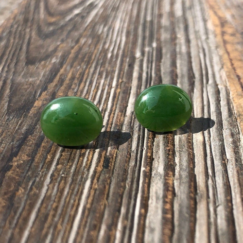Natural Canadian Jade Oval Stud Earrings Sterling Silver Size Options