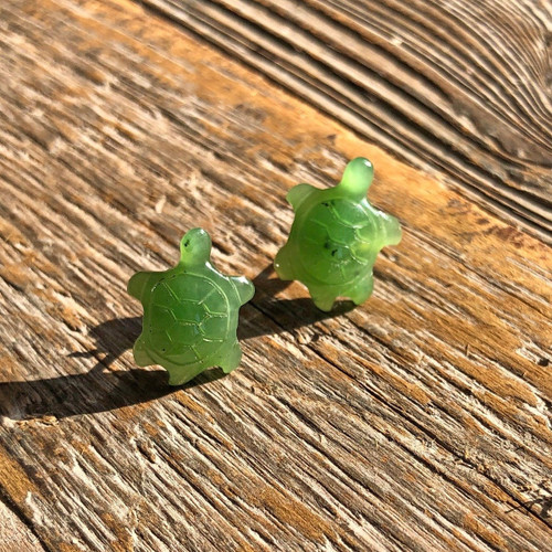 Natural Nephrite Jade Turtle Earrings 15mm Sterling Silver