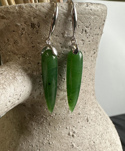 Natural Canadian Nephrite Jade Earrings, JN3 20mm Sterling Silver