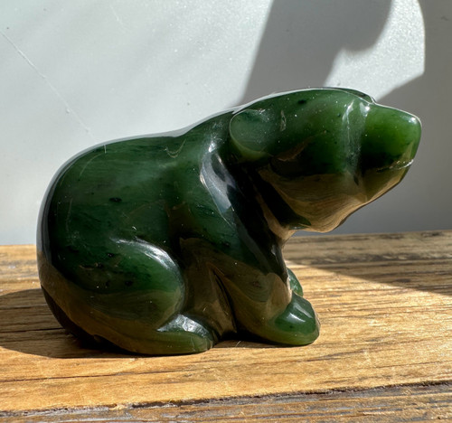 Natural Canadian Nephrite Jade Sitting Jade Bear Figurine