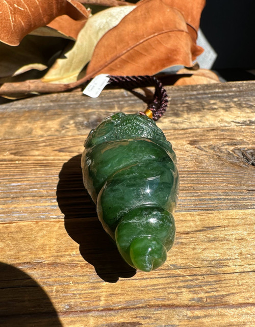 Natural Jade Toad in Shell Hand Held Pendant 3"
