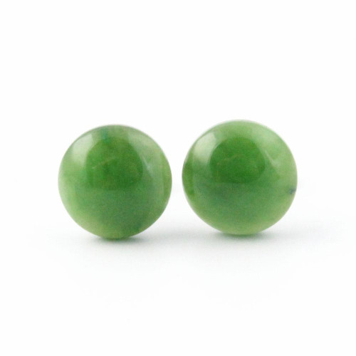 Natural Canadian Nephrite Jade Flat Stud Earrings Sterling Silver Size Options