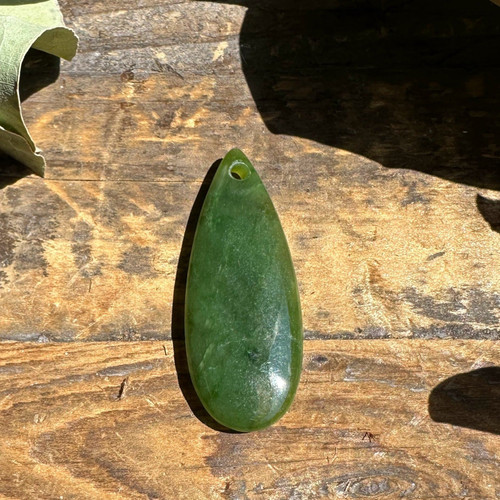 Natural Canadian Jade Teardrop, 1.7" Pendant