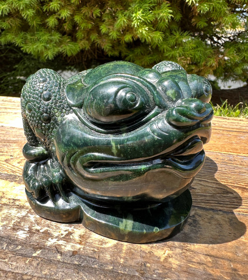 Natural Dark Green Ogden Nephrite Jade Toad 5.25" Figurine
