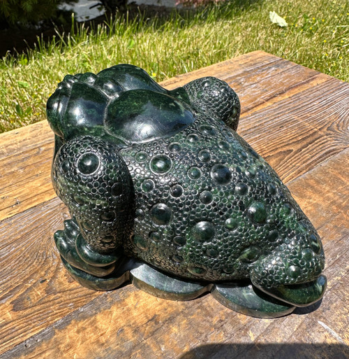 Natural Dark Green Ogden Nephrite Jade Toad 5.25" Figurine