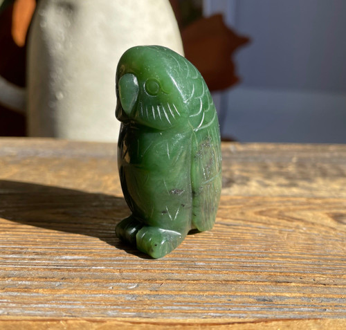 Natural Nephrite Jade Owl Figurine 1.5"