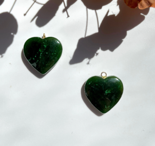 Natural Nephrite Jade Heart Charm, 20mm