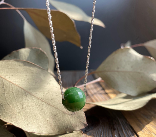 Natural Faceted Nephrite Jade Bead Pendant, 12mm