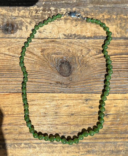 Natural Canadian Nephrite Jade Bead Necklace 6mm Beads 18 inch Steel Clasp