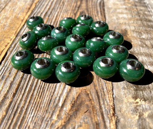 Natural Jade Bead 14x7.5mm Stainless Steel Lined Hole Sold Individually