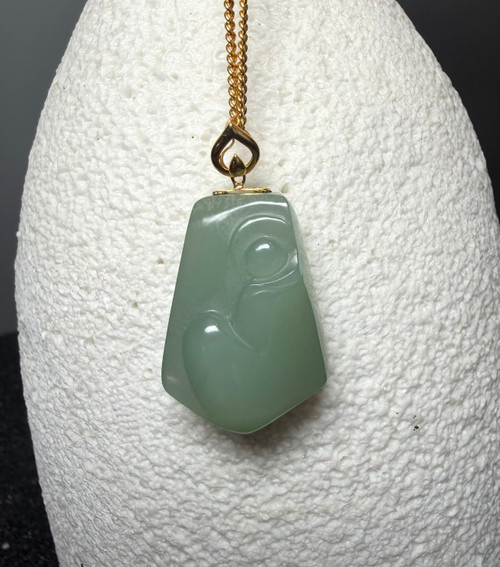 Natural Siberian Nephrite Jade Buddha Pendant 23x17mm 18K Bail