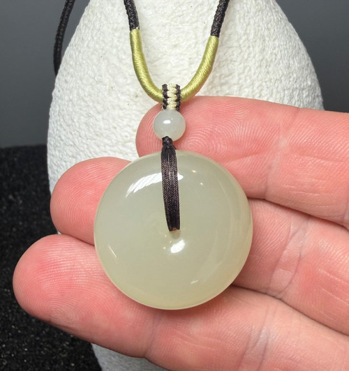 Natural White Nephrite Jade PI Pendant,27mm