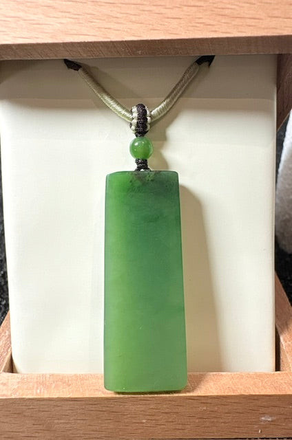 Natural Siberian Nephrite Jade Rectangle Pendant, 36mm