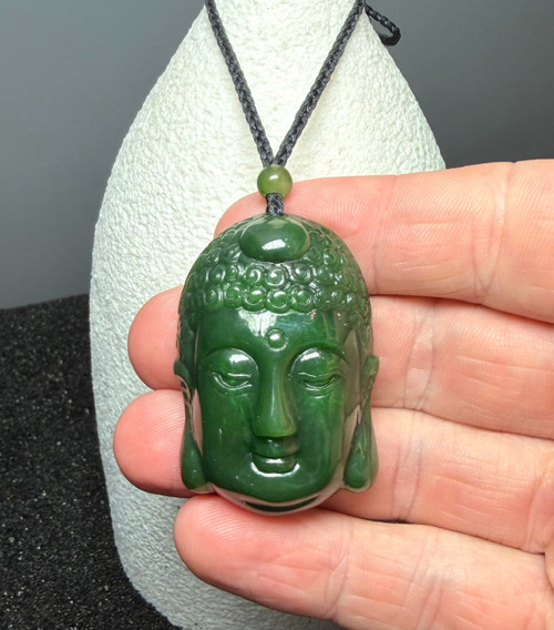 Natural Nephrite Jade Buddha Head Pendant 46mm